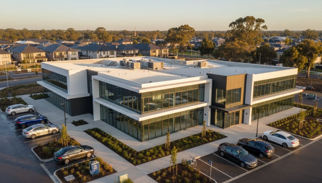 Officer modern building aerial photography: Sky-high views!